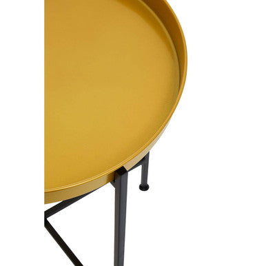 Small Brass Tray Top & Black Metal Base Side Table, Hege
