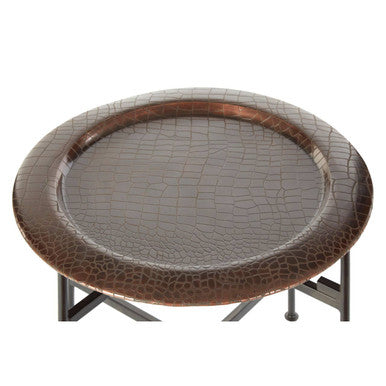 Crocodile Texture Copper Top Round Side Table With Black Metal Base, Hege