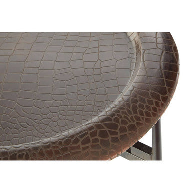 Crocodile Texture Copper Top Round Side Table With Black Metal Base, Hege
