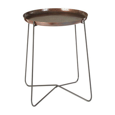 Crocodile Texture Copper Top & Black Metal Base Round Side Table, Hege