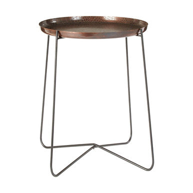 Crocodile Texture Copper Top & Black Metal Base Round Side Table, Hege