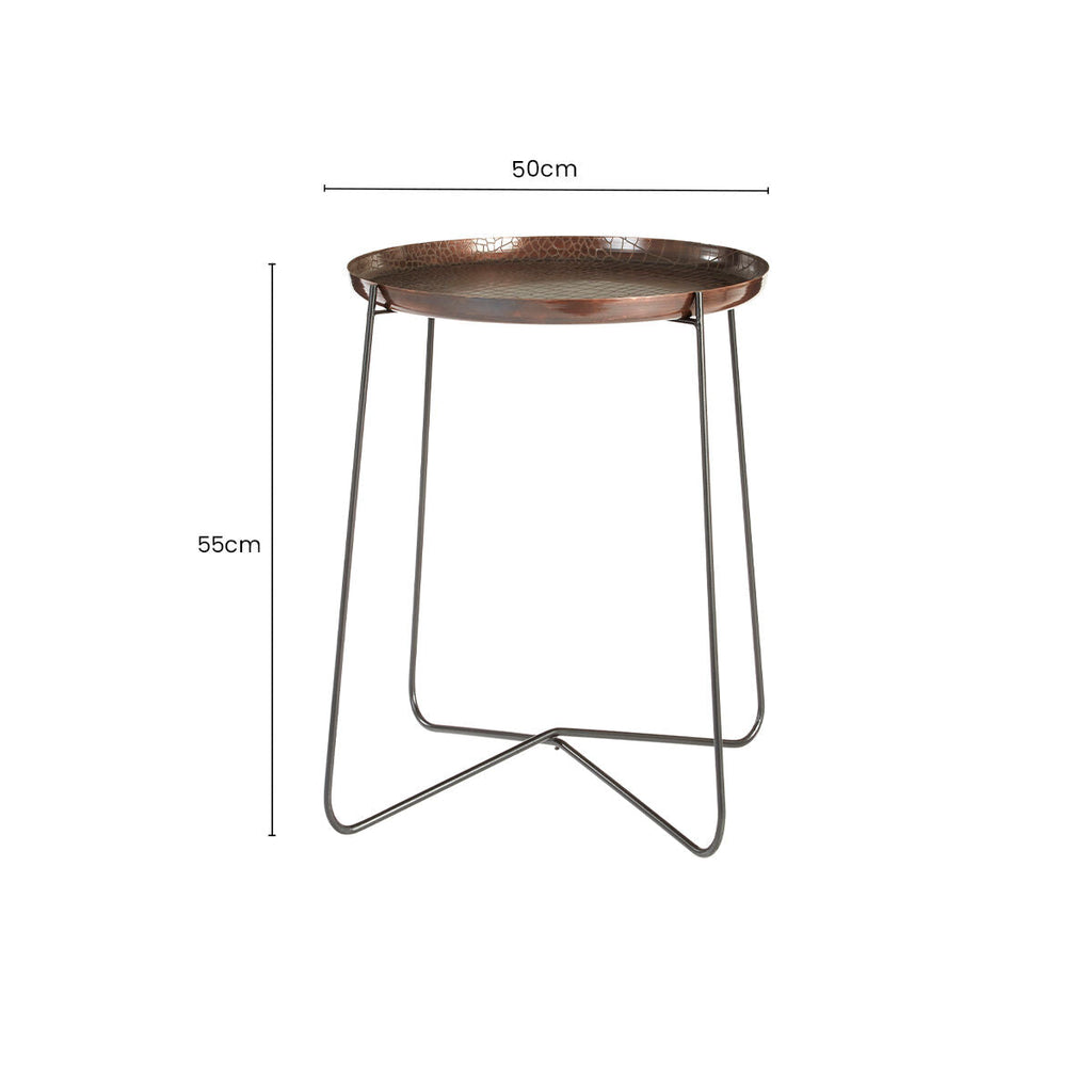 Crocodile Texture Copper Top & Black Metal Base Round Side Table, Hege