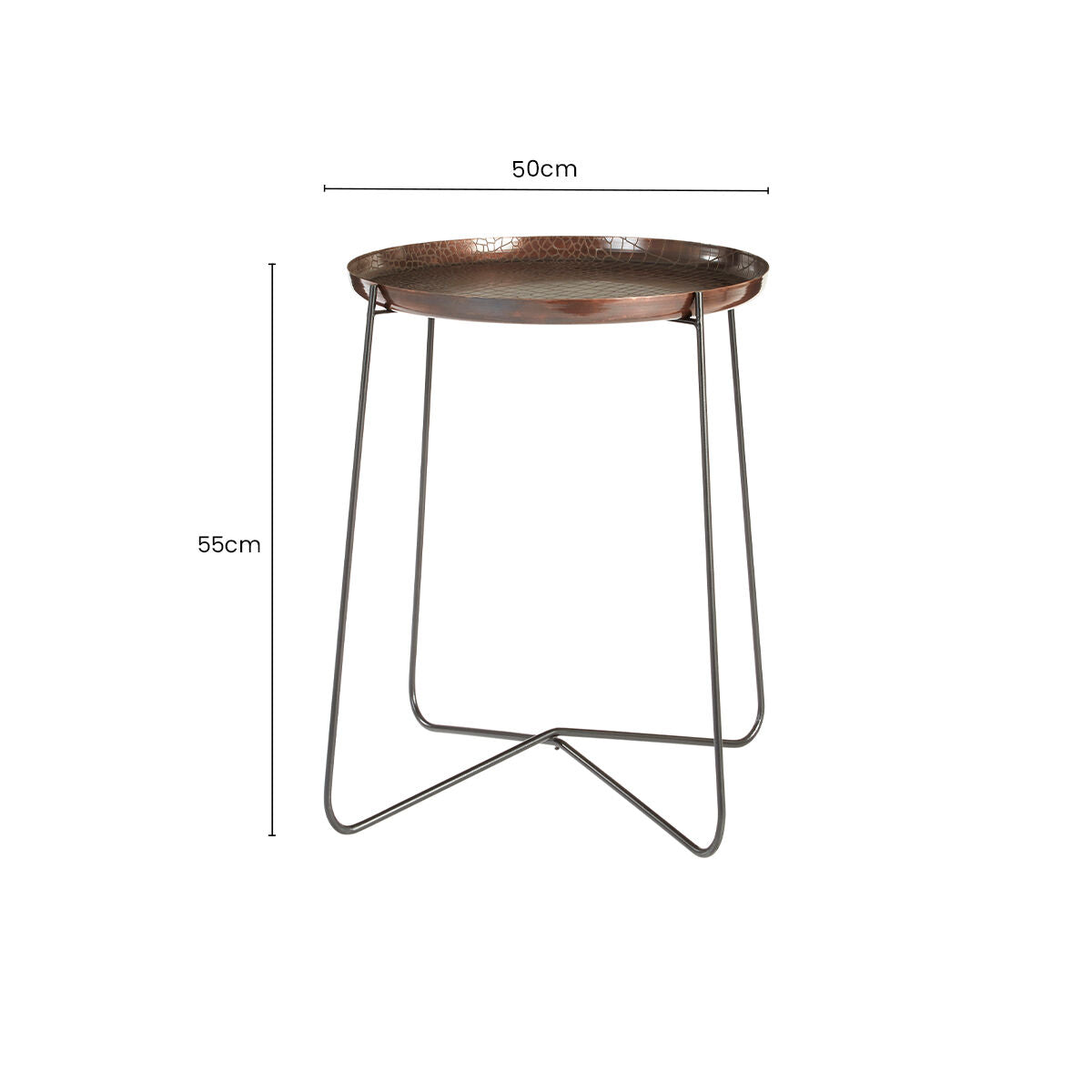Crocodile Texture Copper Top & Black Metal Base Round Side Table, Hege