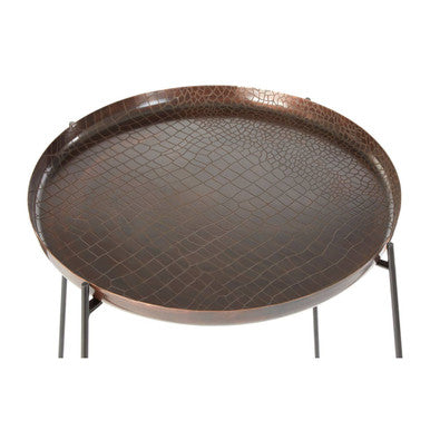 Crocodile Texture Copper Top & Black Metal Base Round Side Table, Hege