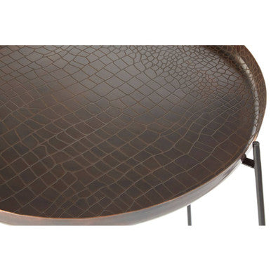 Crocodile Texture Copper Top & Black Metal Base Round Side Table, Hege
