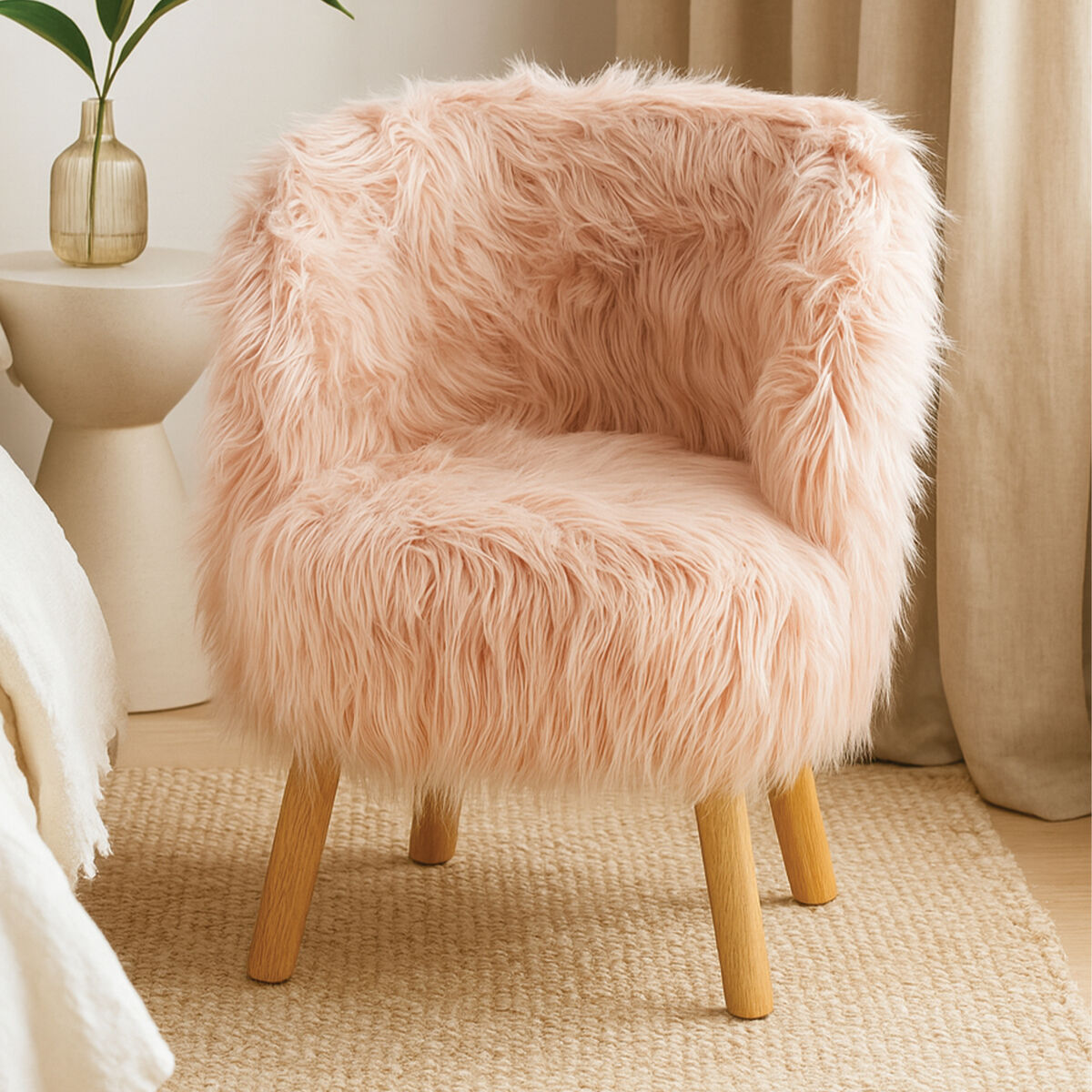 Kids Pink Fur Chair