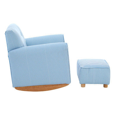 Kids Blue & White Stripe Rocking Chair With Footstool
