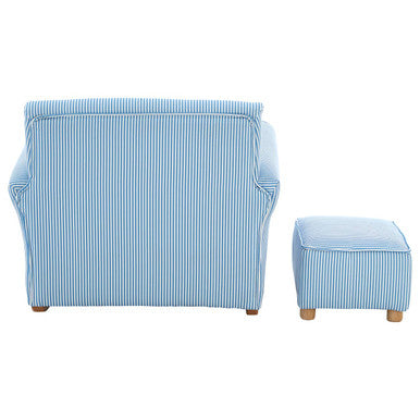 Kids Blue & White Stripe Rocking Chair With Footstool