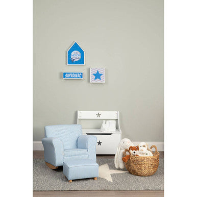 Kids Blue & White Stripe Rocking Chair With Footstool