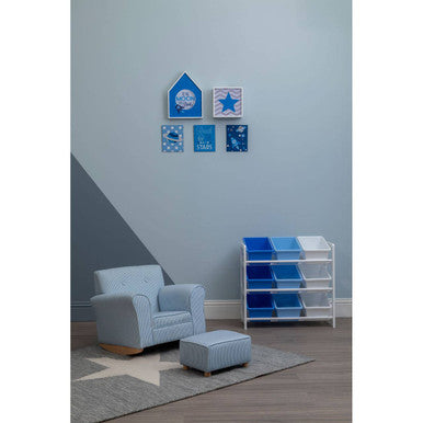 Kids Blue & White Stripe Rocking Chair With Footstool