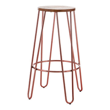 District Rose Gold Wooden Top Bar Stool With Metal Legs