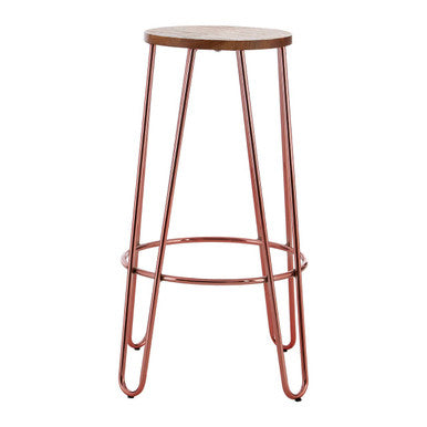 District Rose Gold Wooden Top Bar Stool With Metal Legs