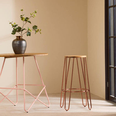 District Rose Gold Wooden Top Bar Stool With Metal Legs