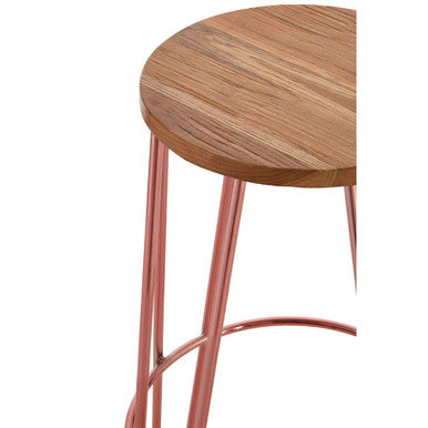 District Rose Gold Wooden Top Bar Stool With Metal Legs