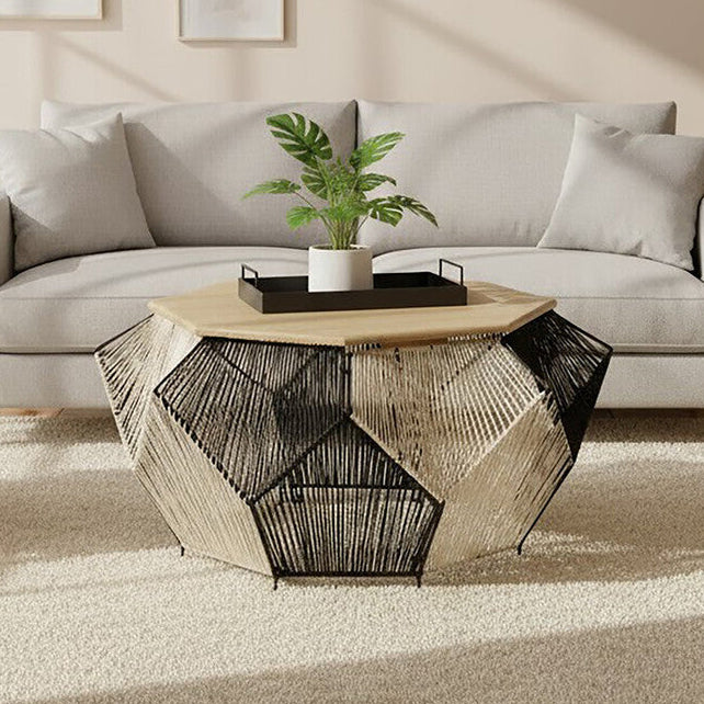 Fusion Black & Silver Woven Hexagon Coffee Table