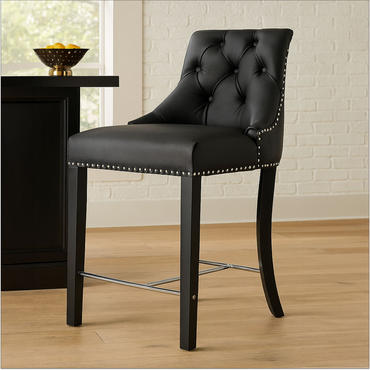 Regents Park Black Leather Bar Chair
