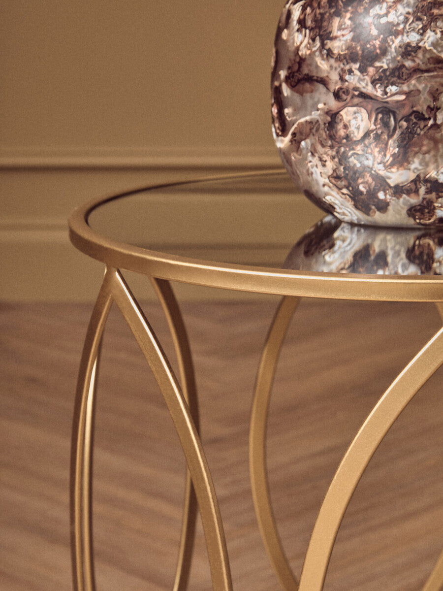 Set Of 2 Gold Metal Frame & Mirrored Top Side Tables, Arcana