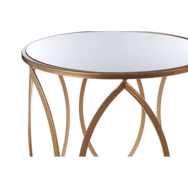 Set Of 2 Gold Metal Frame & Mirrored Top Side Tables, Arcana