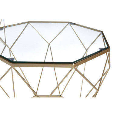 Set Of 2 Gold Geometric Design Side Tables With Tempered Glass Top, Arcana