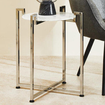 Cibal White Marble Side Table With Chrome Base