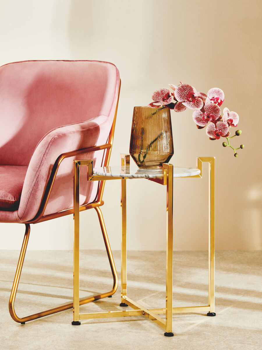 Cibal White Marble Side Table With Warm Gold Base
