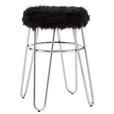 District Black Fur Stool
