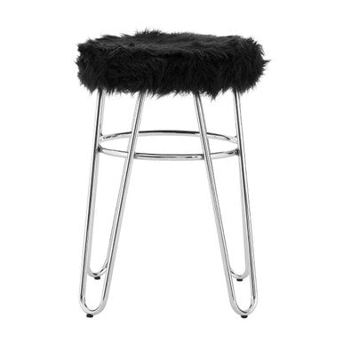 District Black Fur Stool