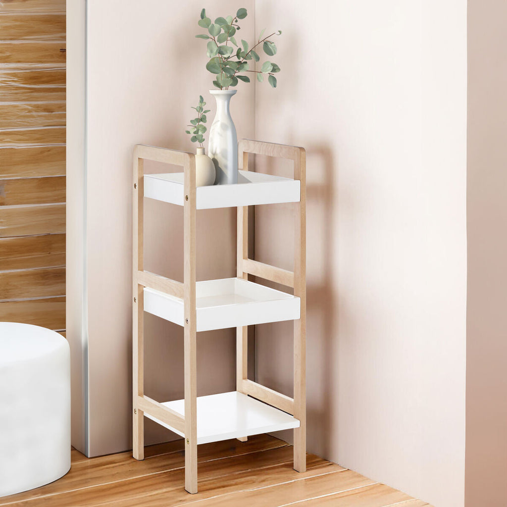 Arla 3 Tier Bathroom Shelf Unit With Birchwood Frame