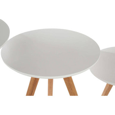 Set Of 3 White Top Side Tables With Natural Tapered Legs, Nostra