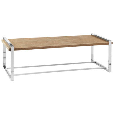 Natural Recycled Elm Wood Coffee Table With Stainless Steel Base In Copper Tones, Menteng