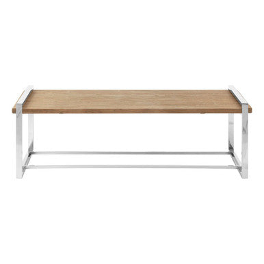 Natural Recycled Elm Wood Coffee Table With Stainless Steel Base In Copper Tones, Menteng