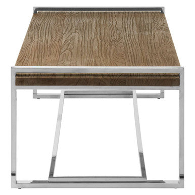 Natural Recycled Elm Wood Coffee Table With Stainless Steel Base In Copper Tones, Menteng