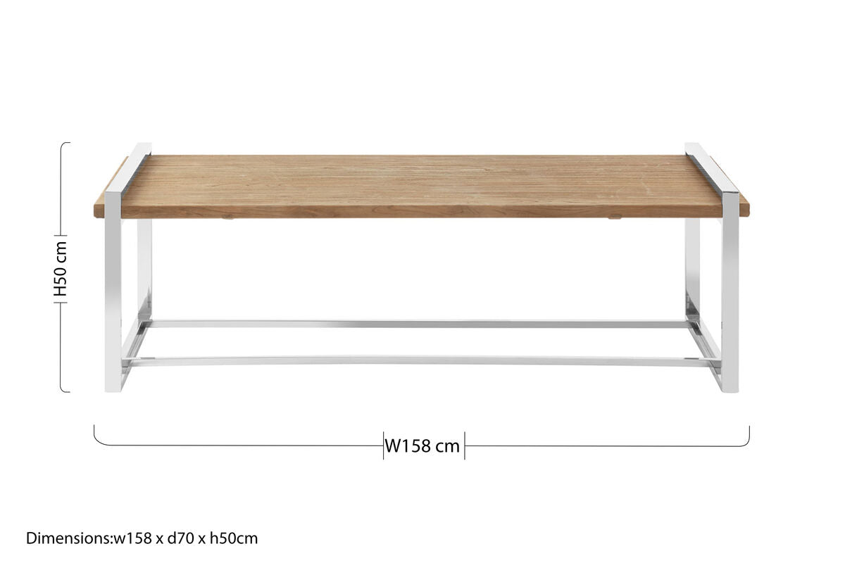 Natural Recycled Elm Wood Coffee Table With Stainless Steel Base In Copper Tones, Menteng