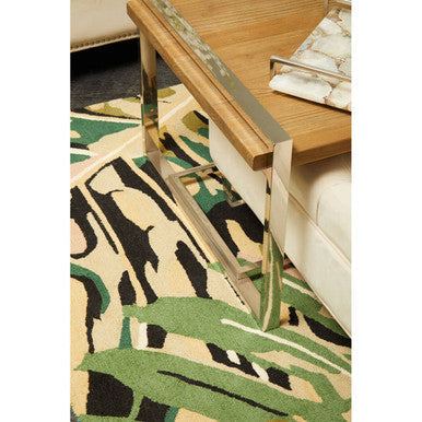 Natural Recycled Elm Wood Coffee Table With Stainless Steel Base In Copper Tones, Menteng