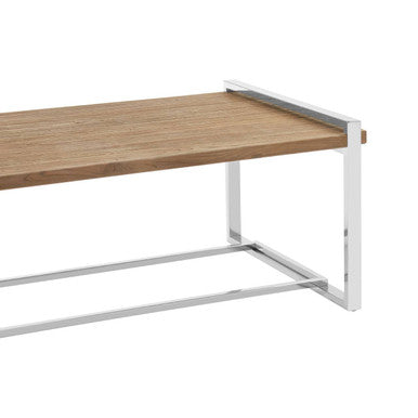 Natural Recycled Elm Wood Coffee Table With Stainless Steel Base In Copper Tones, Menteng