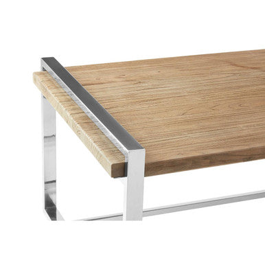 Natural Recycled Elm Wood Coffee Table With Stainless Steel Base In Copper Tones, Menteng