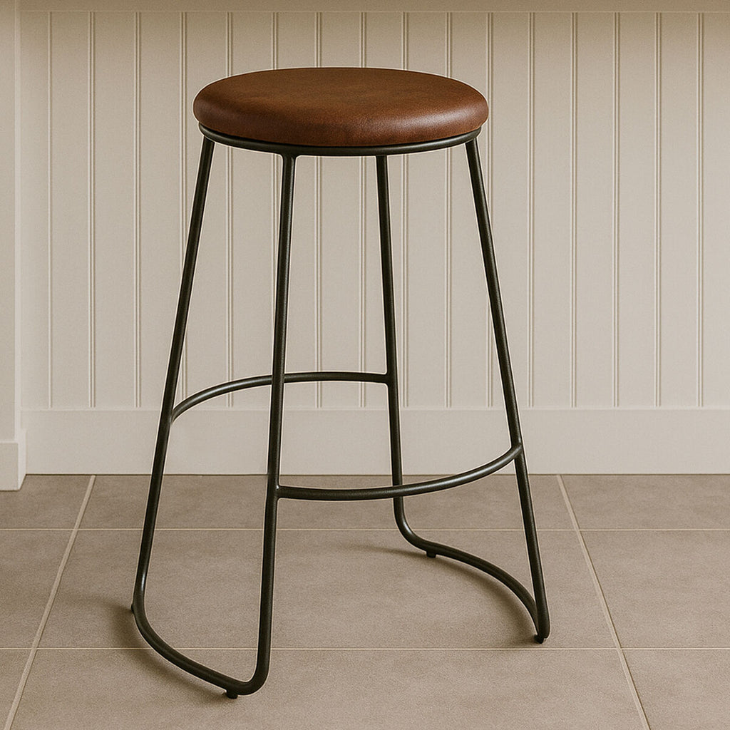 Brixton Leather Bar Stool With Metal Legs
