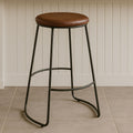 Brixton Leather Bar Stool With Metal Legs