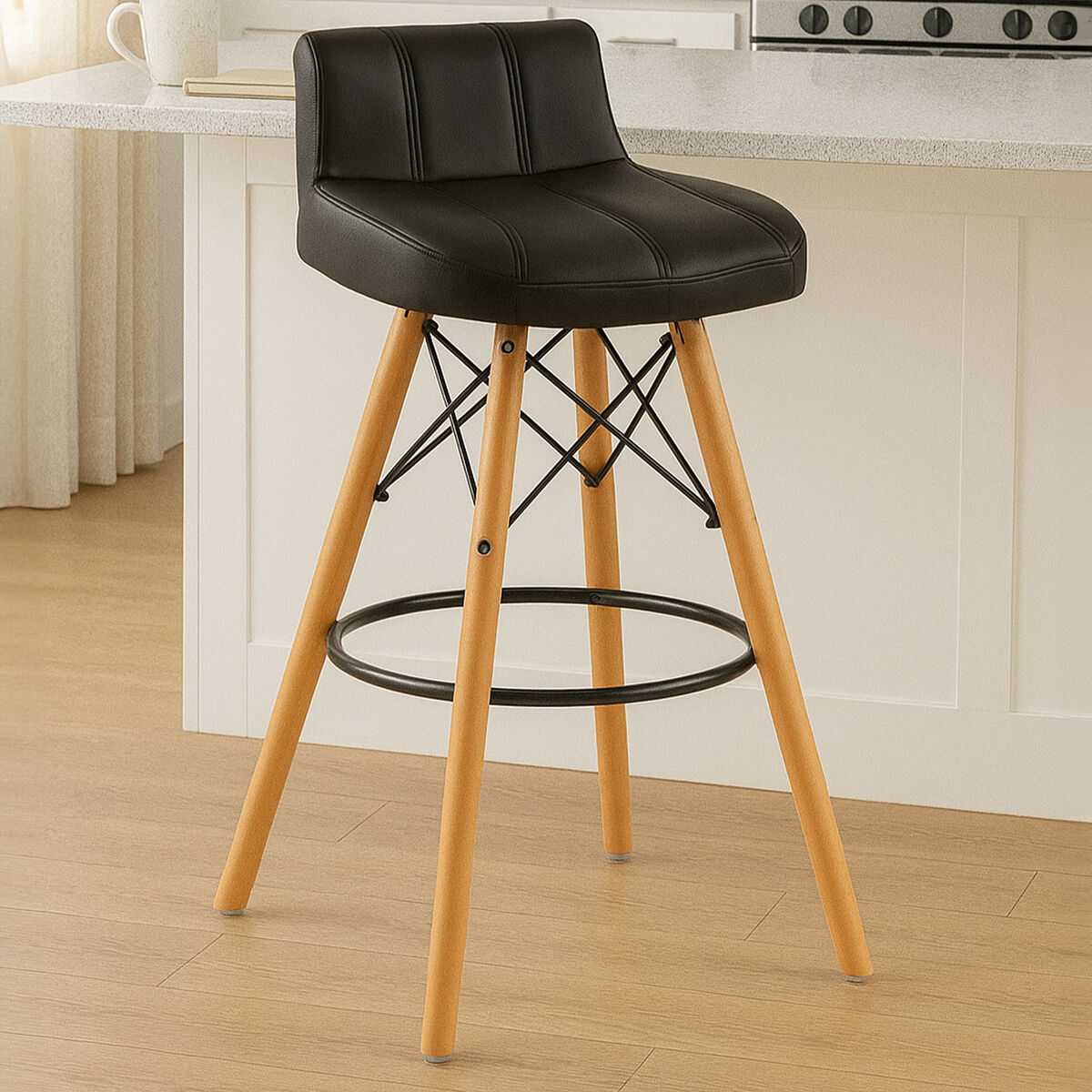 Stockholm Black Leather Bar Stool