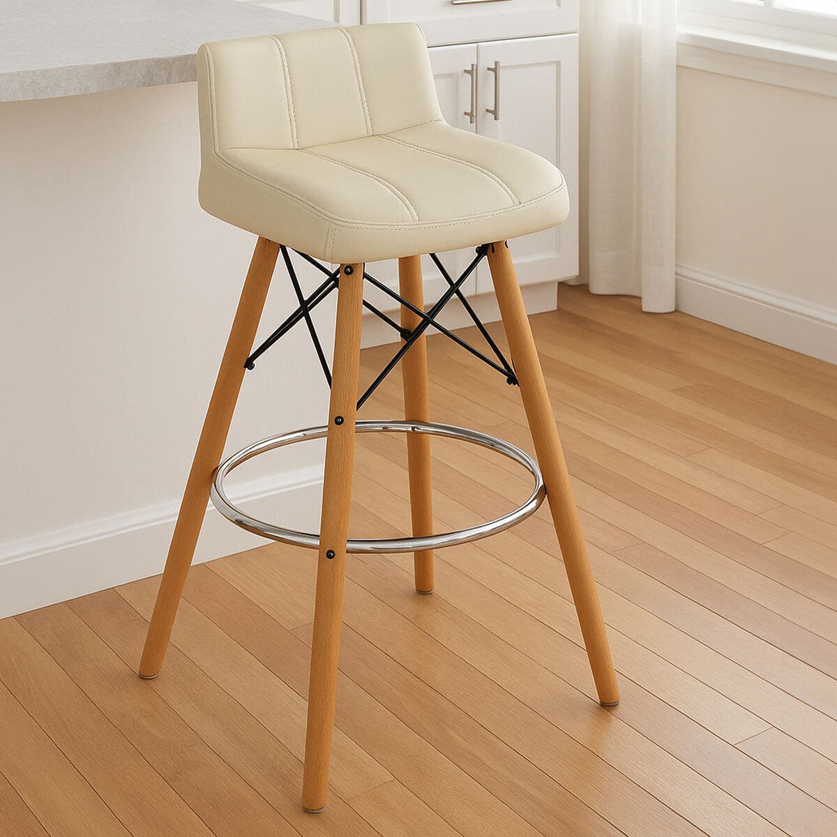 Stockholm White Leather Bar Stool