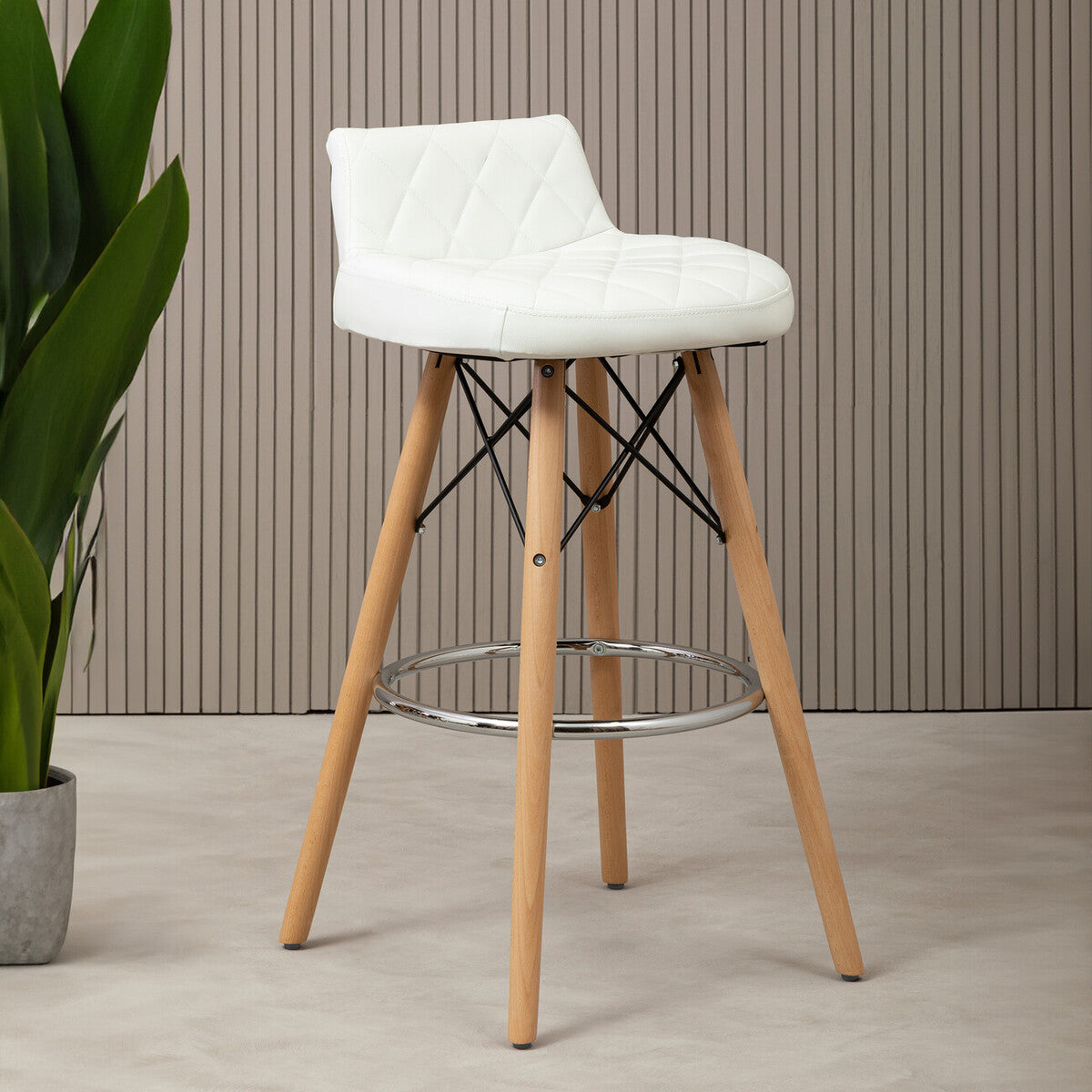 Stockholm White Leather Seat Bar Stool
