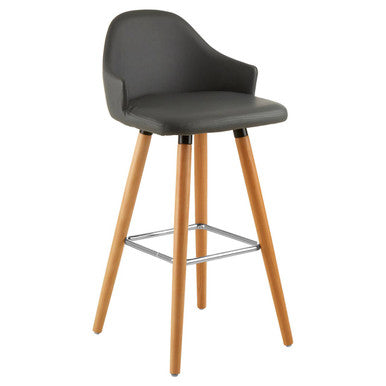 Stockholm Grey Leather Bar Stool With Beechwood Legs