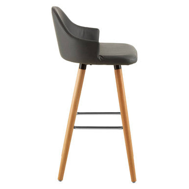 Stockholm Grey Leather Bar Stool With Beechwood Legs