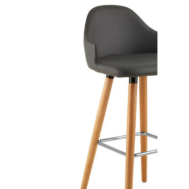Stockholm Grey Leather Bar Stool With Beechwood Legs