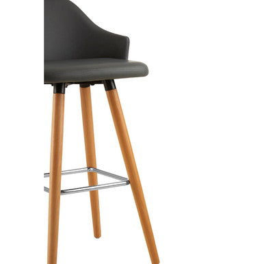 Stockholm Grey Leather Bar Stool With Beechwood Legs