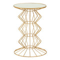 Mirrored Glass Top Side Table With Gold Concertina Wireframe Metal Base, Yaxi