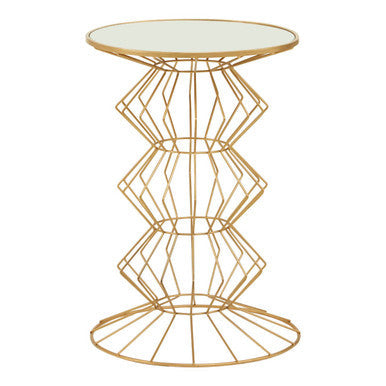 Mirrored Glass Top Side Table With Gold Concertina Wireframe Metal Base, Yaxi