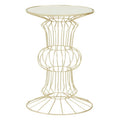 Mirrored Glass Top Side Table With Light Gold Concertina Wireframe Metal Base, Yaxi