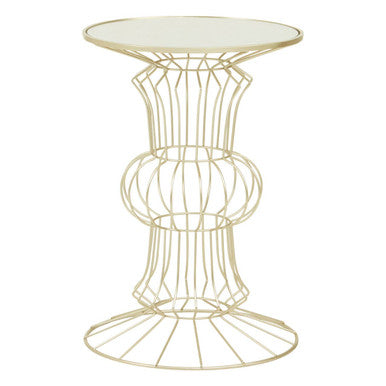 Mirrored Glass Top Side Table With Light Gold Concertina Wireframe Metal Base, Yaxi