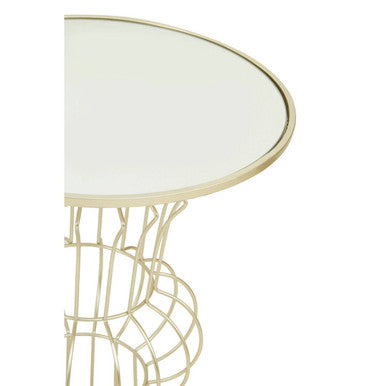 Mirrored Glass Top Side Table With Light Gold Concertina Wireframe Metal Base, Yaxi